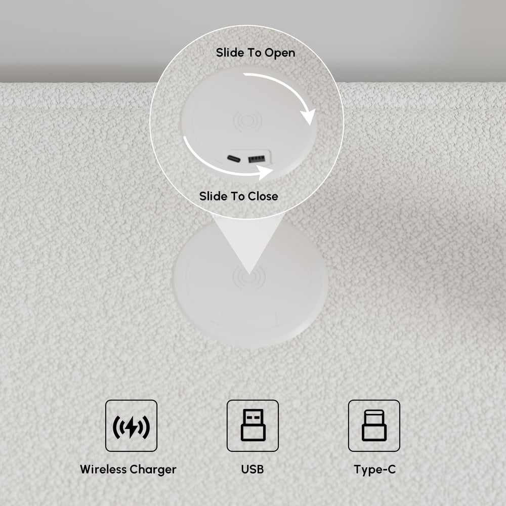 Curva 2-Drawer Smart Boucle Nightstand with Walnut Wood Legs window image