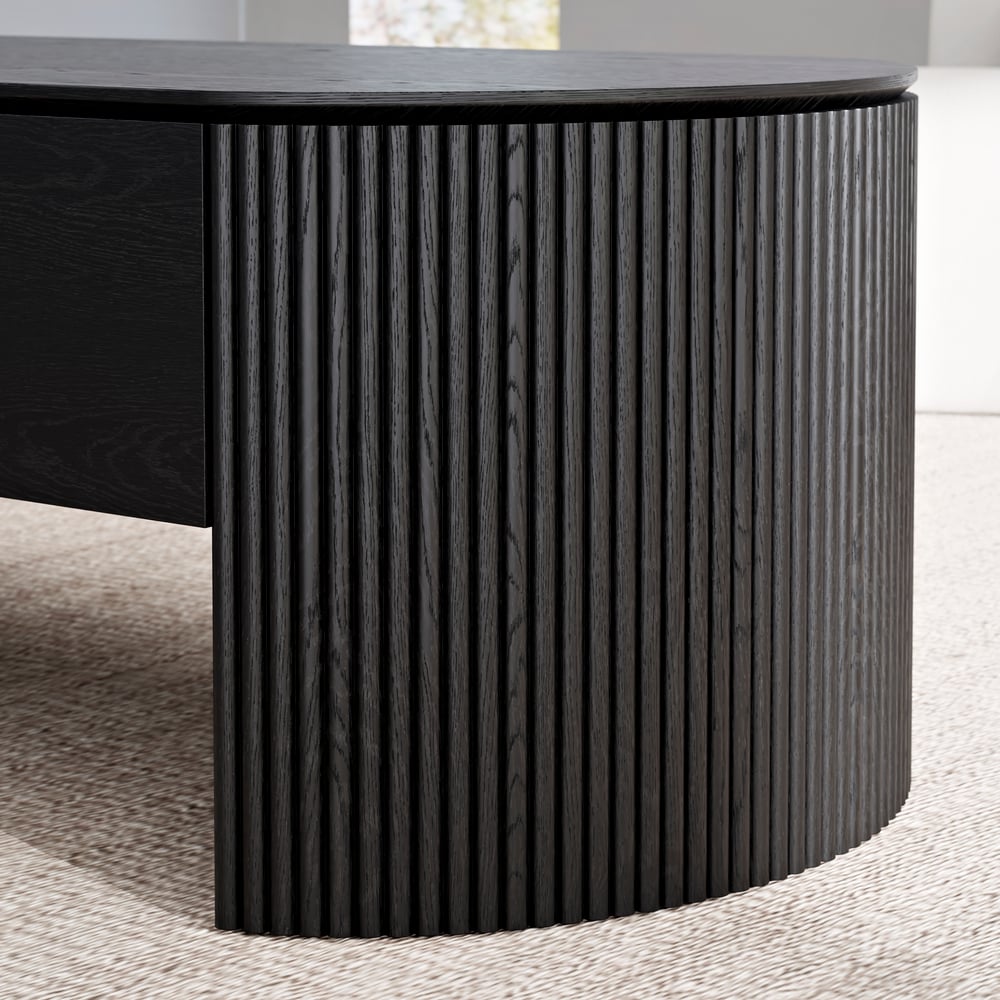 Table basse ovale noire moderne du milieu du siècle avec plateau relevable de 1200 mm image de fenêtre