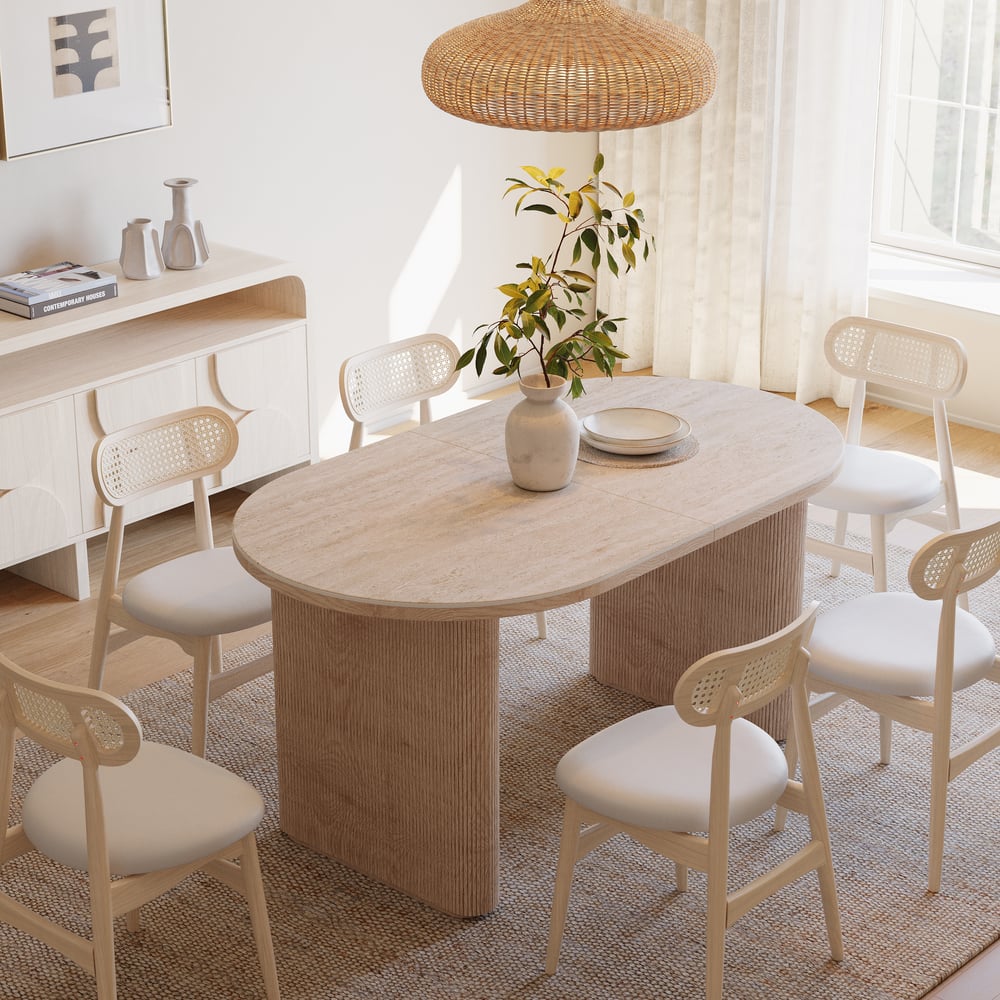 Modern 79"-95" Extendable Oval Natural Matte Sintered Stone Dining Table, Seats 6-10 window image