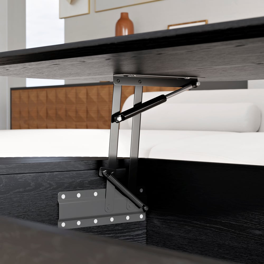 Table basse ovale noire moderne du milieu du siècle avec plateau relevable de 1200 mm image de fenêtre