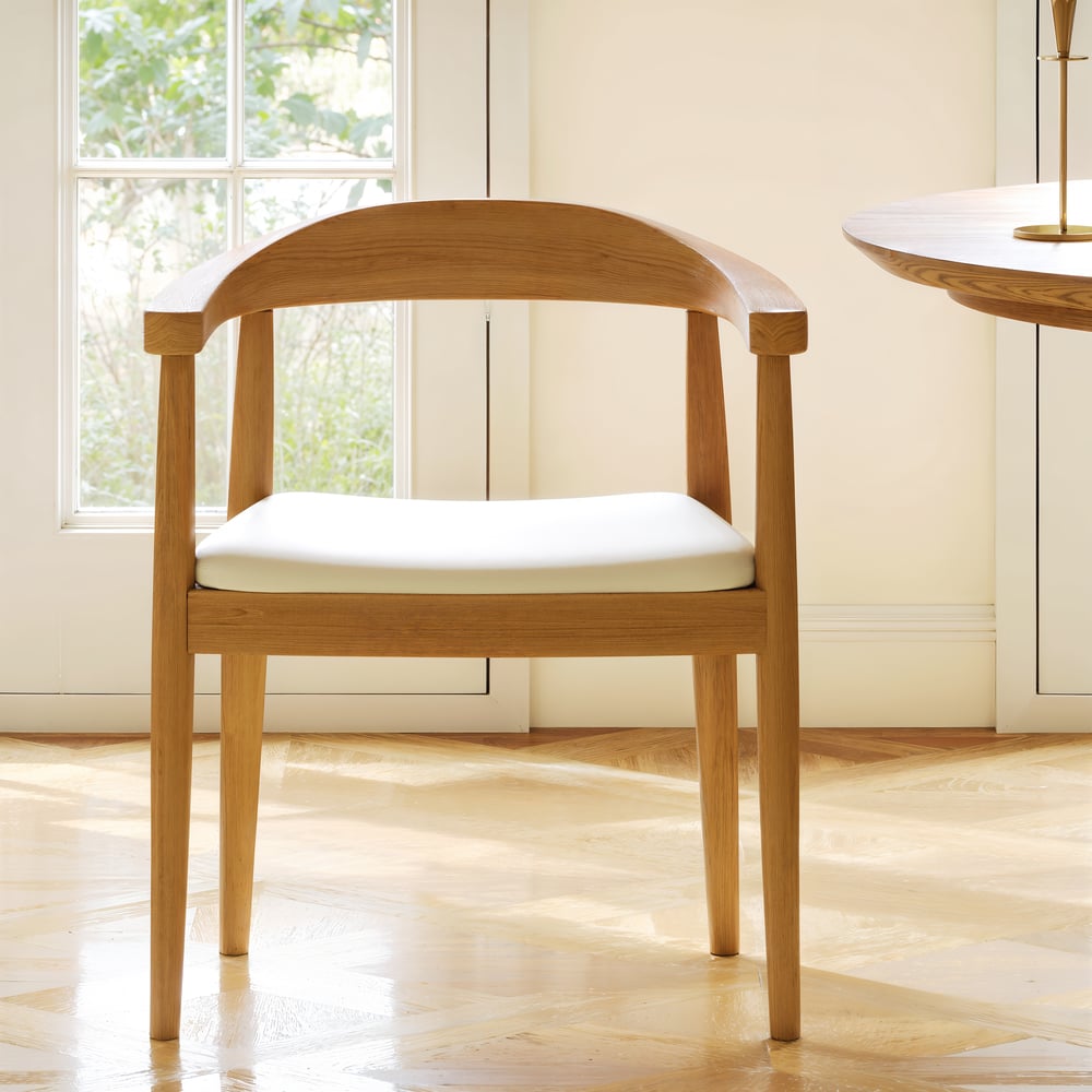 Acurv Modern Wood Dining Chair Black with Premium Faux Leather Upholstery White window image