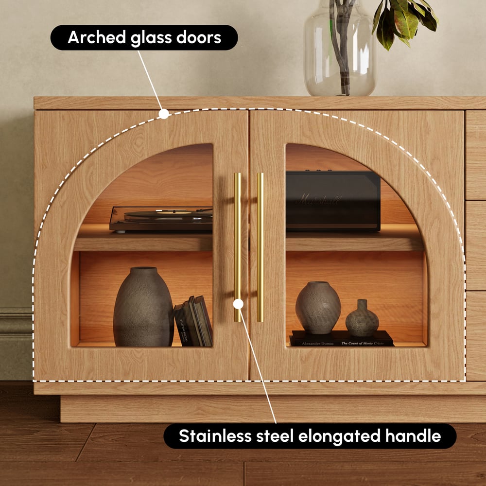 Arune 2030mm Arched Glass Doors TV Stand with Storage and LED window image