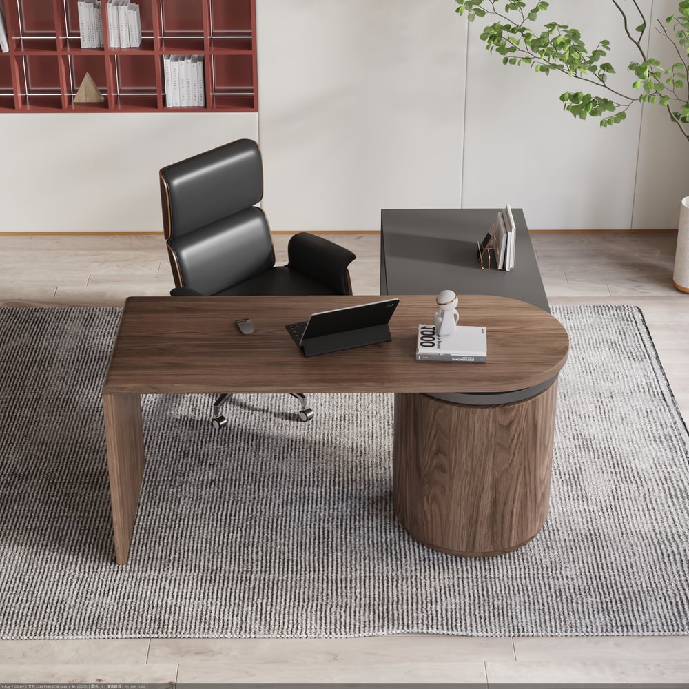 L shaped desk with drawers, 59.8 inch modern swivel executive office desk window image