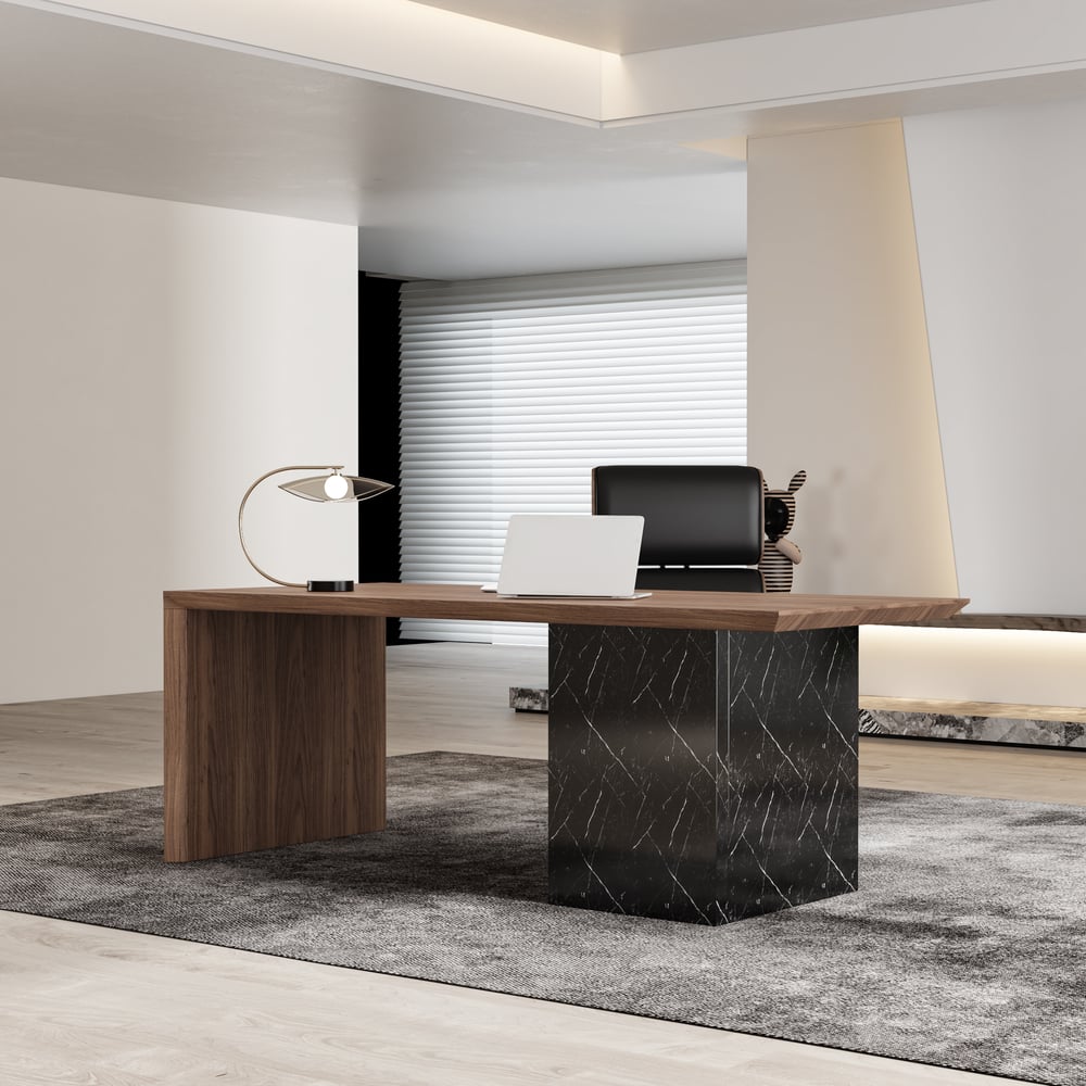 70.9" Modern Wooden Desk White Home Office Desk & Home Office Chair Set Swivel window image