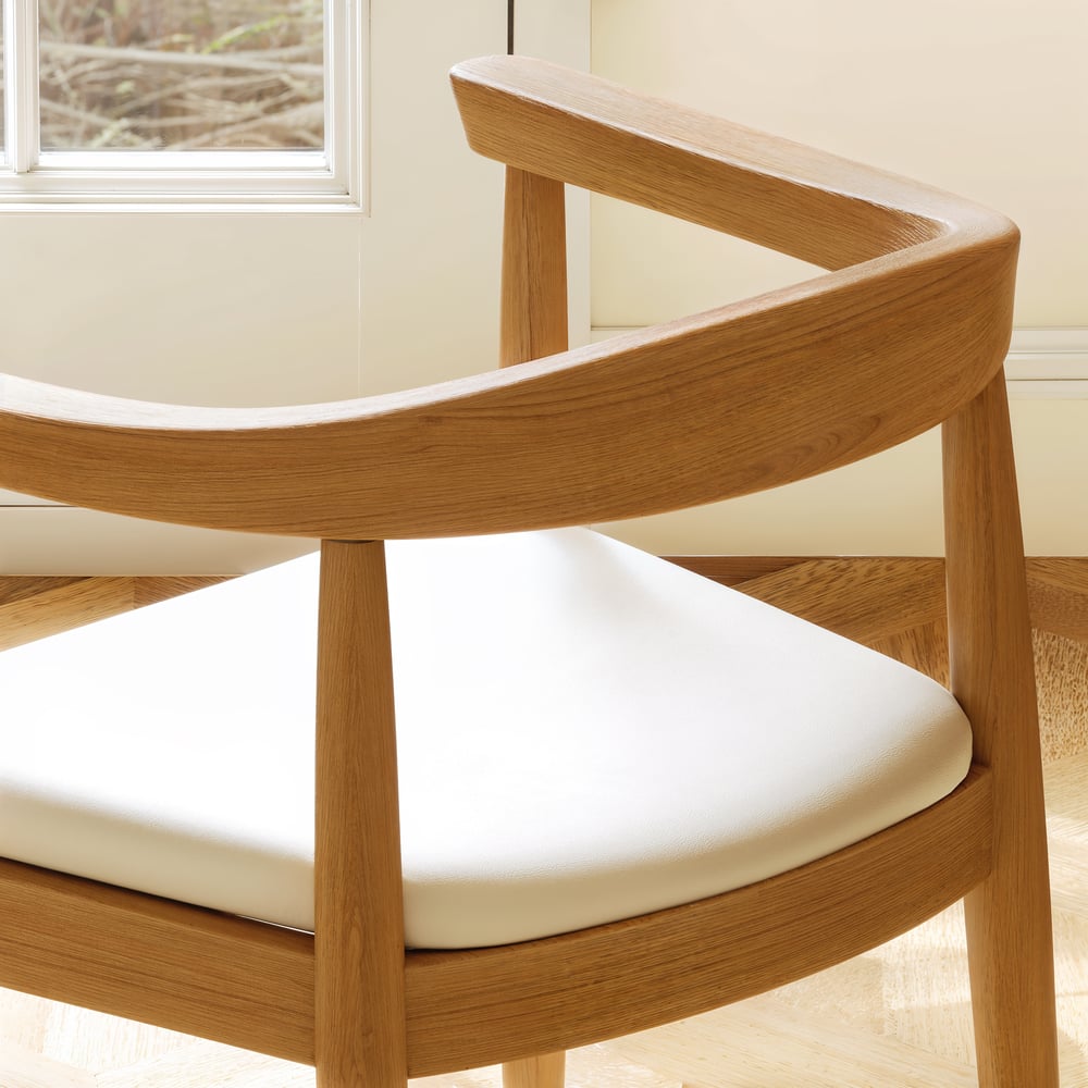 Acurv Modern Wood Dining Chair Black with Premium Faux Leather Upholstery White window image