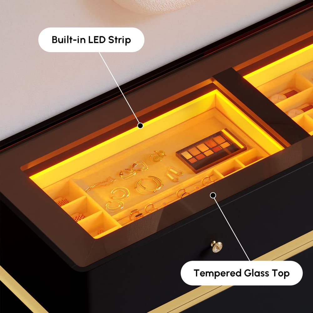 1200mm Glass Top Walk-in Closet Island 8-Drawer Dresser with Light window image