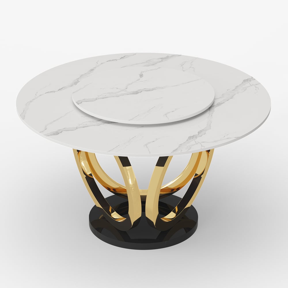 Dining Set 59" Sintered Stone Round Dining Table White & Gray with 6 Chairs window image