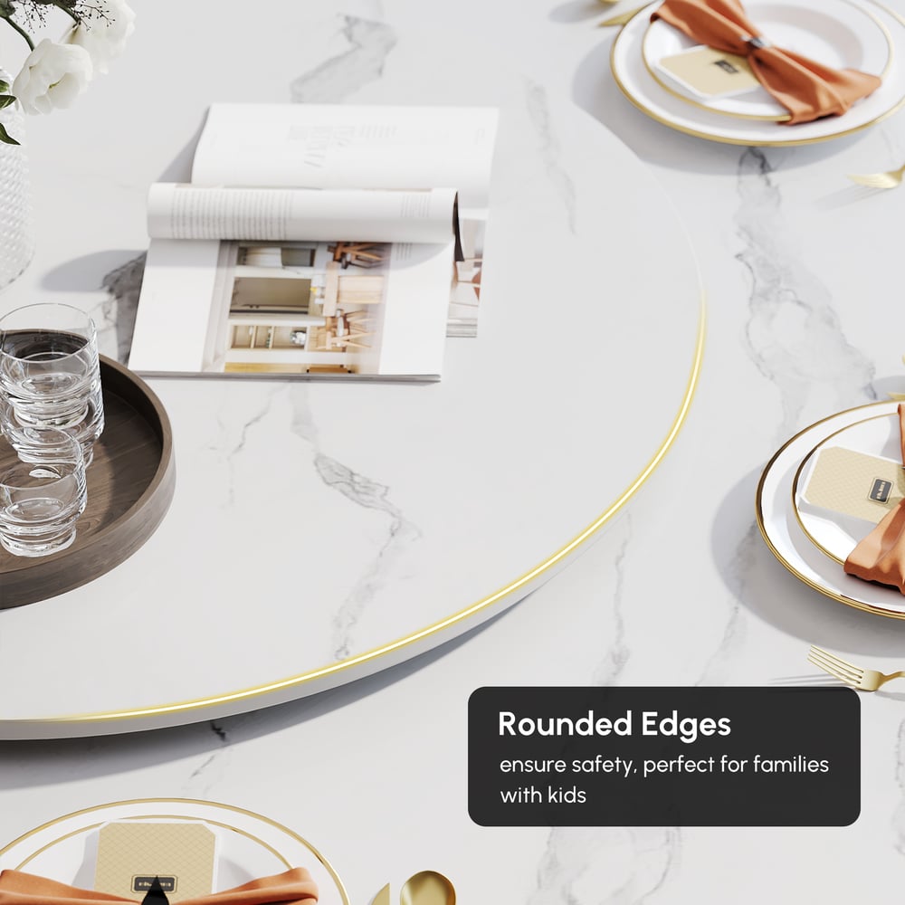 Dining Set 59" Sintered Stone Round Dining Table White & Gray with 6 Chairs window image