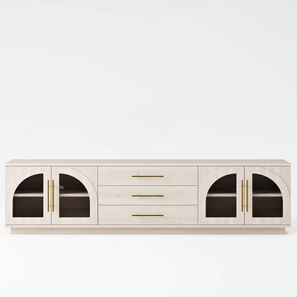 Arune 2030mm Łukowe szklane drzwi stojak telewizyjny ze schowkiem i diodą LED obraz okna