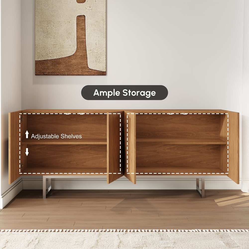 70.9" Modern Wood Sideboard and Buffets White with 4 Doors Adjustable Shelves window image
