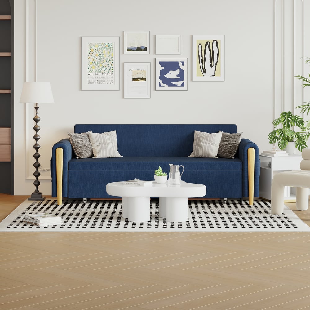 82" Queen 3-Seater Linen Convertible Sleeper Sofa window image