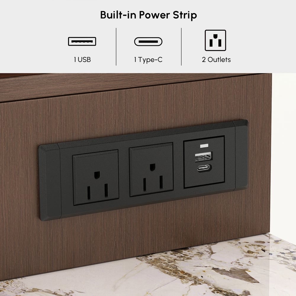 Walnut Glass Sintered Stone Top Makeup Vanity Set with Mirror window image