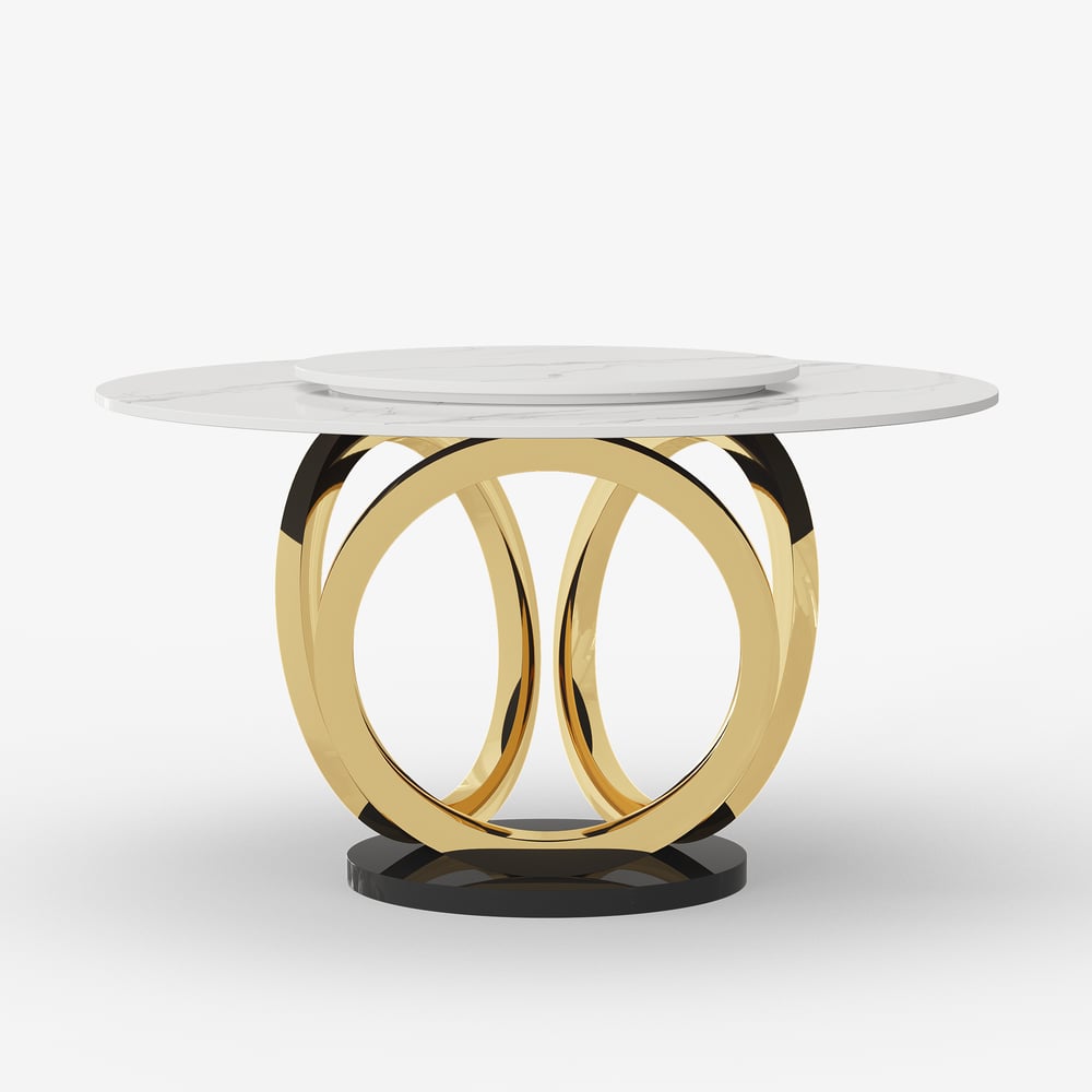 Dining Set 59" Sintered Stone Round Dining Table White & Gray with 6 Chairs window image