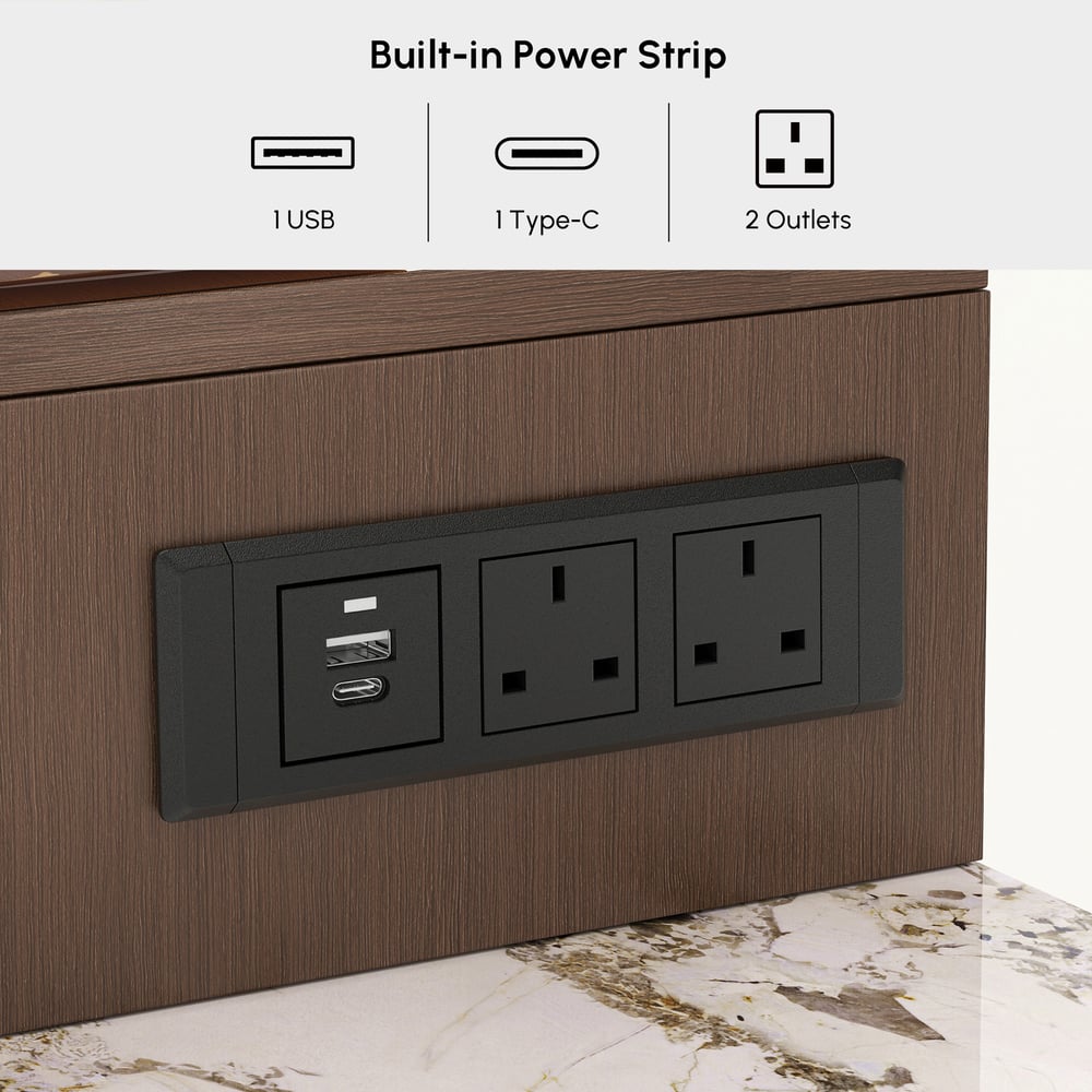 Walnut Glass Sintered Stone Top Makeup Vanity Set with Mirror window image