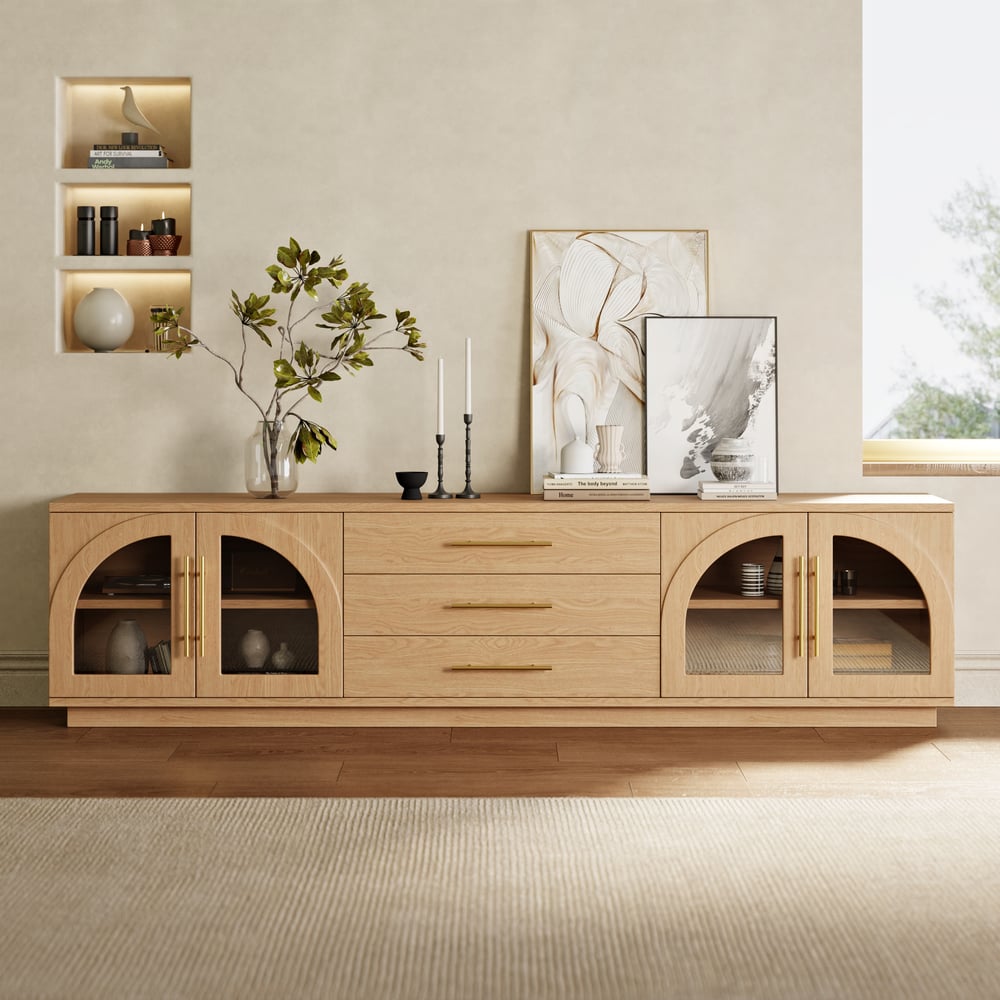 Arune 2030mm Arched Glass Doors TV Stand with Storage and LED window image