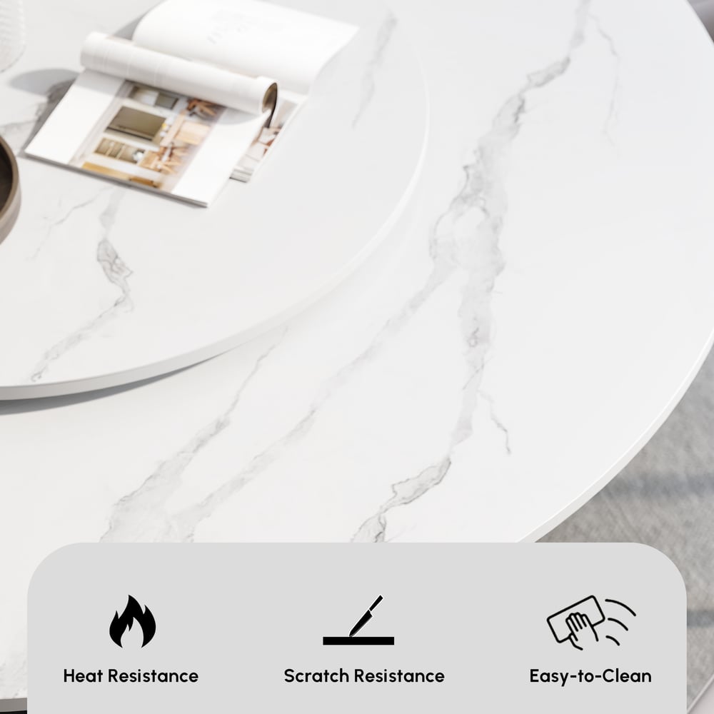 Dining Set 59" Sintered Stone Round Dining Table White & Gray with 6 Chairs window image