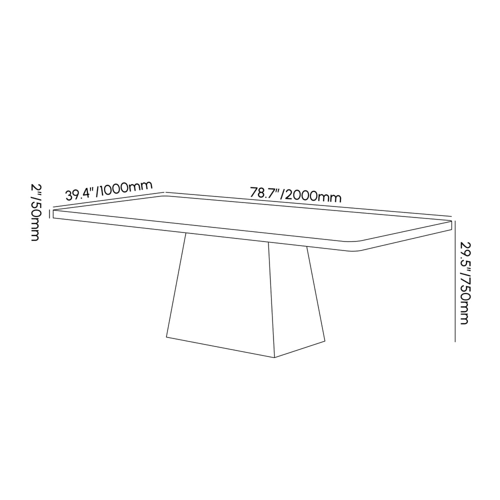 79" Modern Rectangular Sintered Stone Dining Table, Indoor/Outdoor, Seats 6-8 weights dimensions image