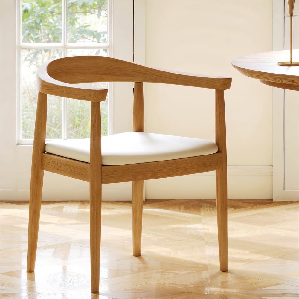 Acurv Modern Wood Dining Chair Black with Premium Faux Leather Upholstery White window image