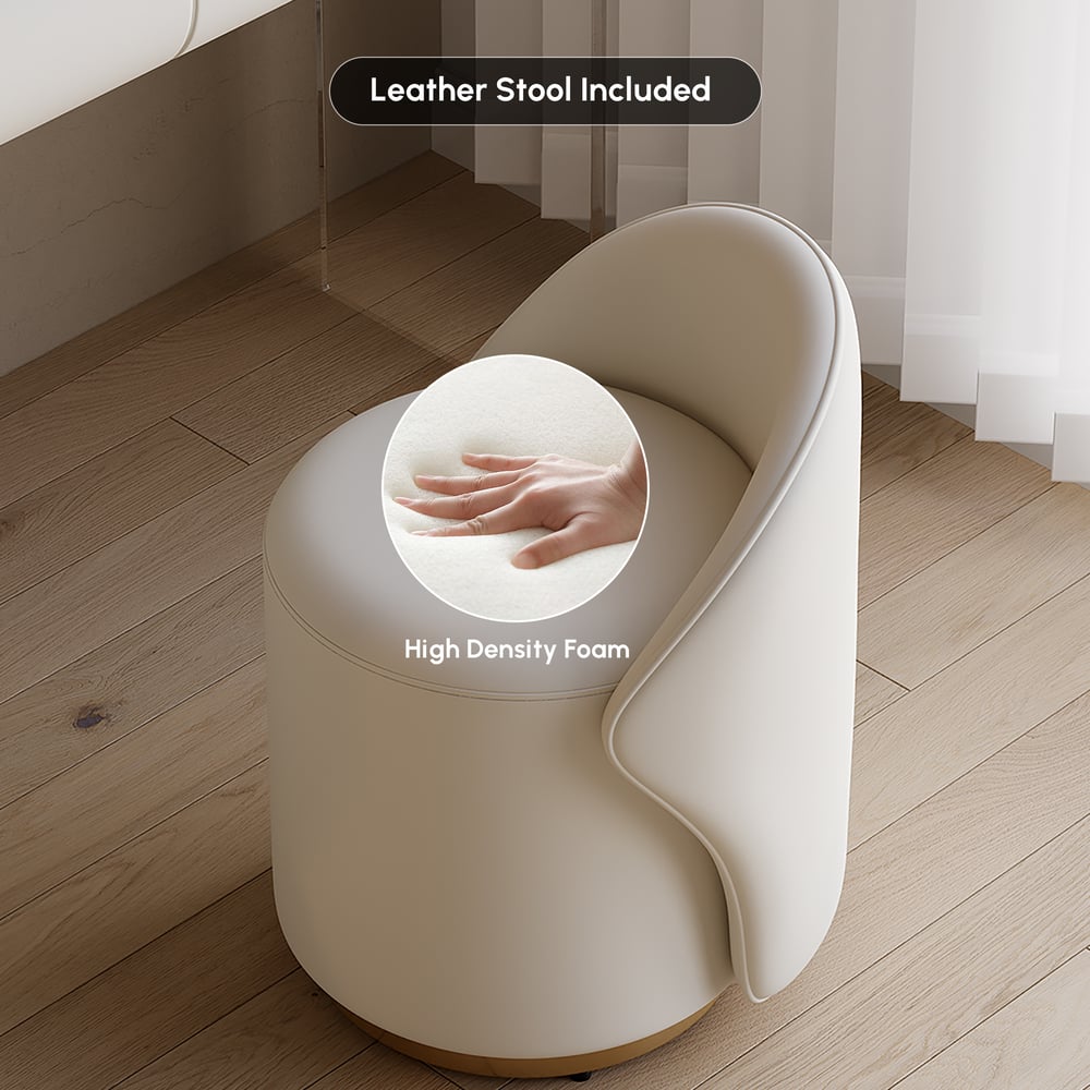 Leather Round Makeup Vanity Stool with Back Accent Chair window image