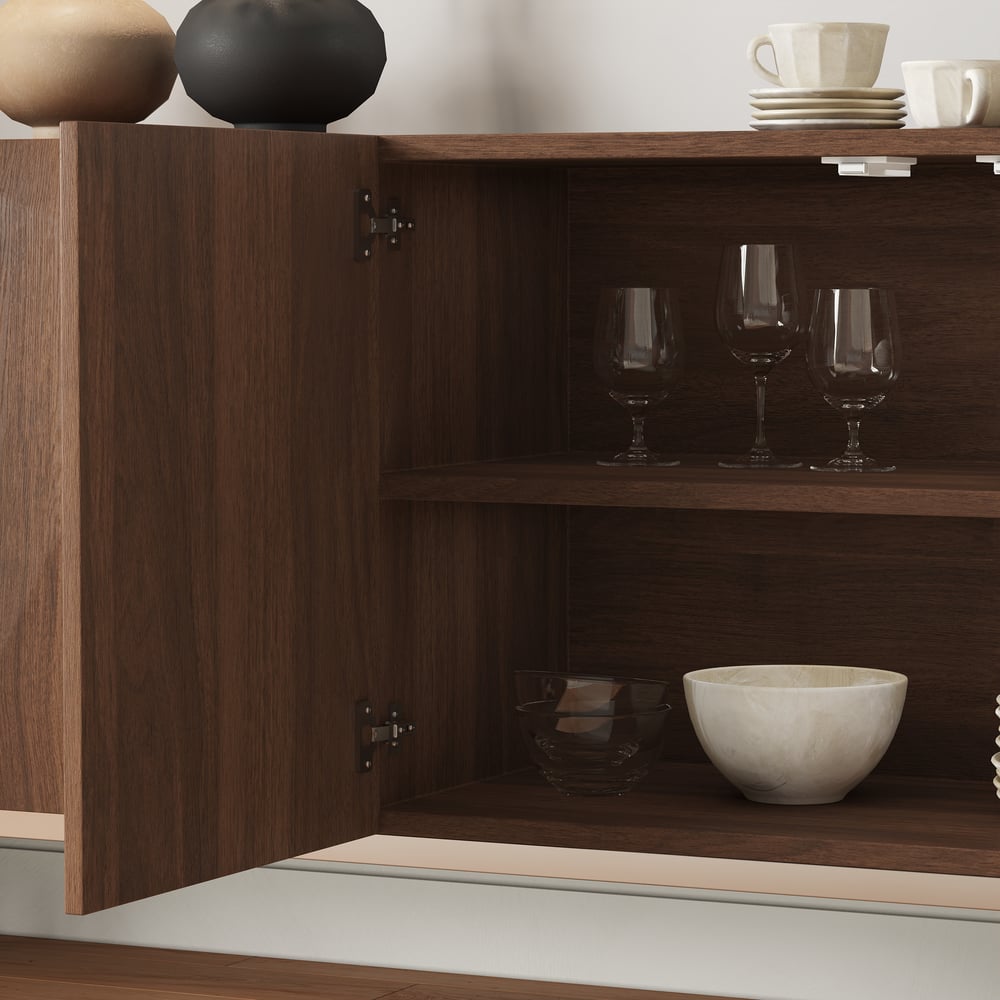 Armoire de cuisine moderne en noyer et argent de 1803 mm avec étagères réglables image de fenêtre