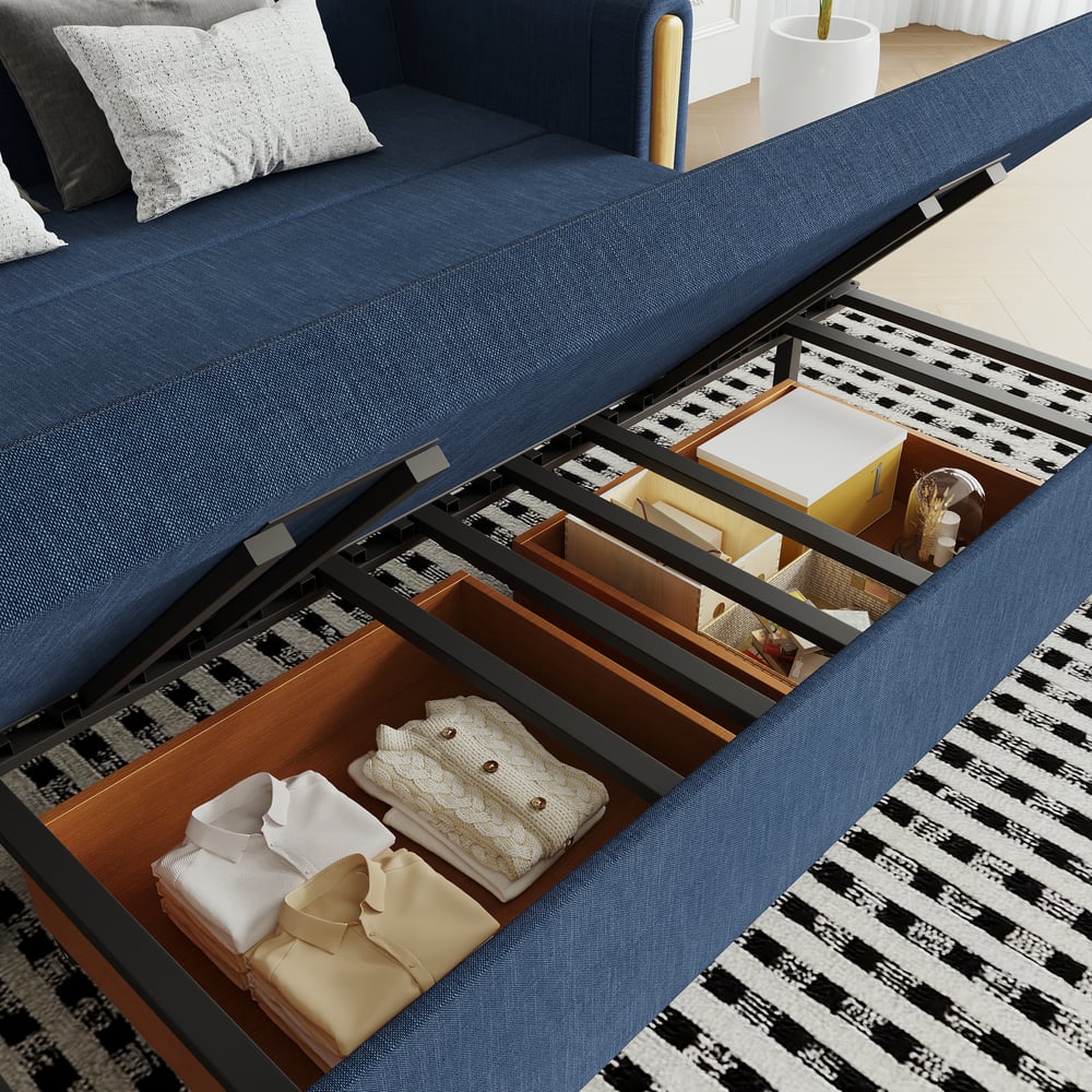 82" Queen 3-Seater Linen Convertible Sleeper Sofa window image