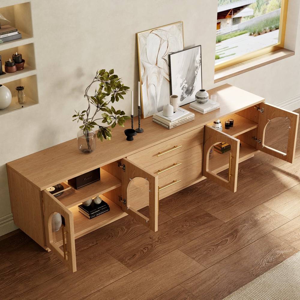 Arune 2030mm Arched Glass Doors TV Stand with Storage and LED window image