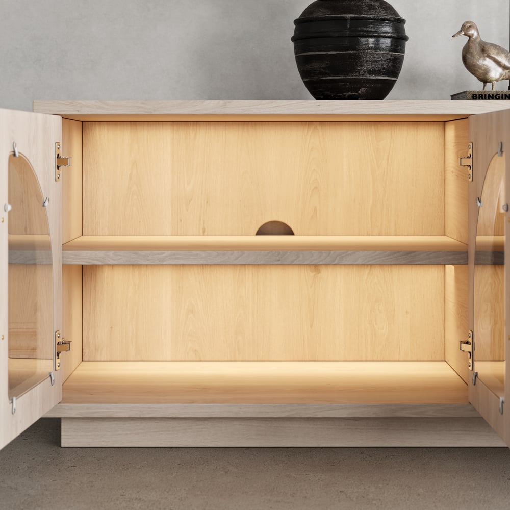 Arune 203cm Arched Glass Doors TV Unit with Storage and LED window image