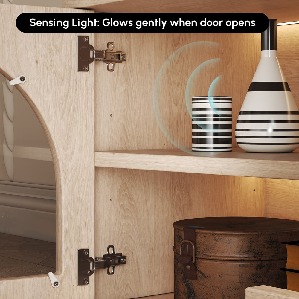 Arune 2030mm Łukowe szklane drzwi stojak telewizyjny ze schowkiem i diodą LED obraz okna