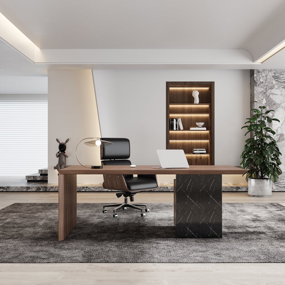 70.9" Modern Wooden Desk White Home Office Desk & Home Office Chair Set Swivel window image