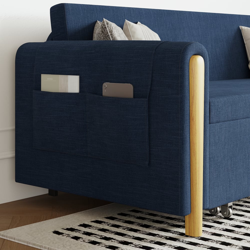 82" Queen 3-Seater Linen Convertible Sleeper Sofa window image