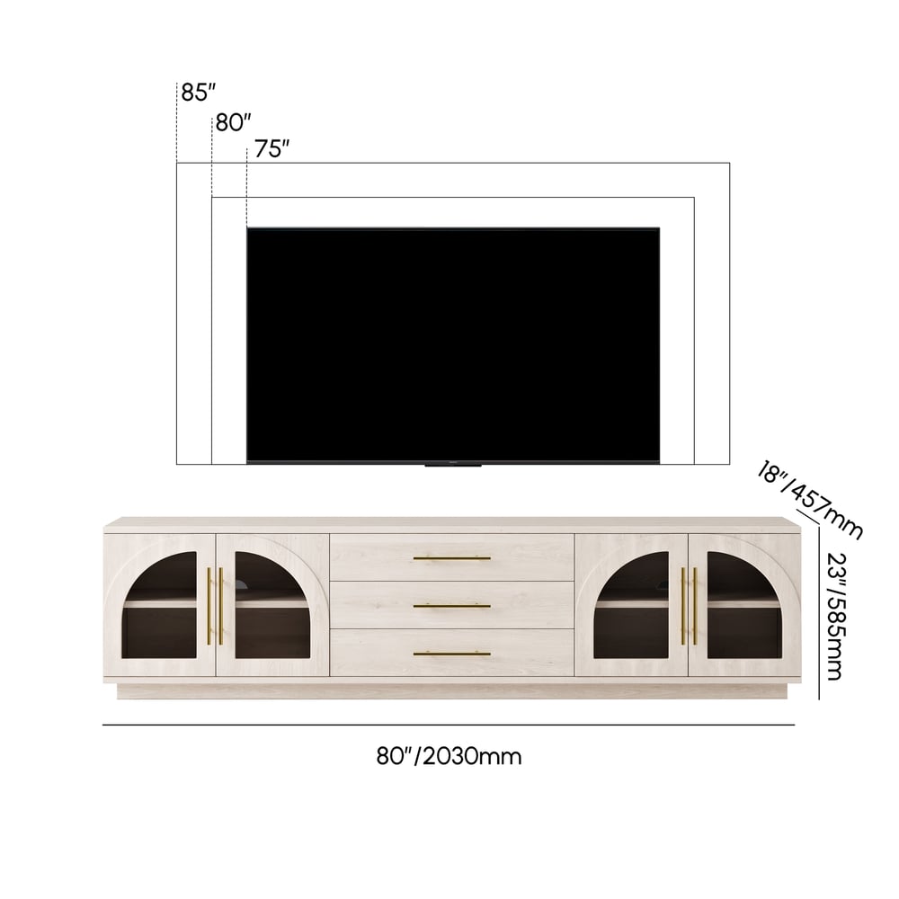 Arune 203cm Arched Glass Doors TV Unit with Storage and LED weights dimensions image