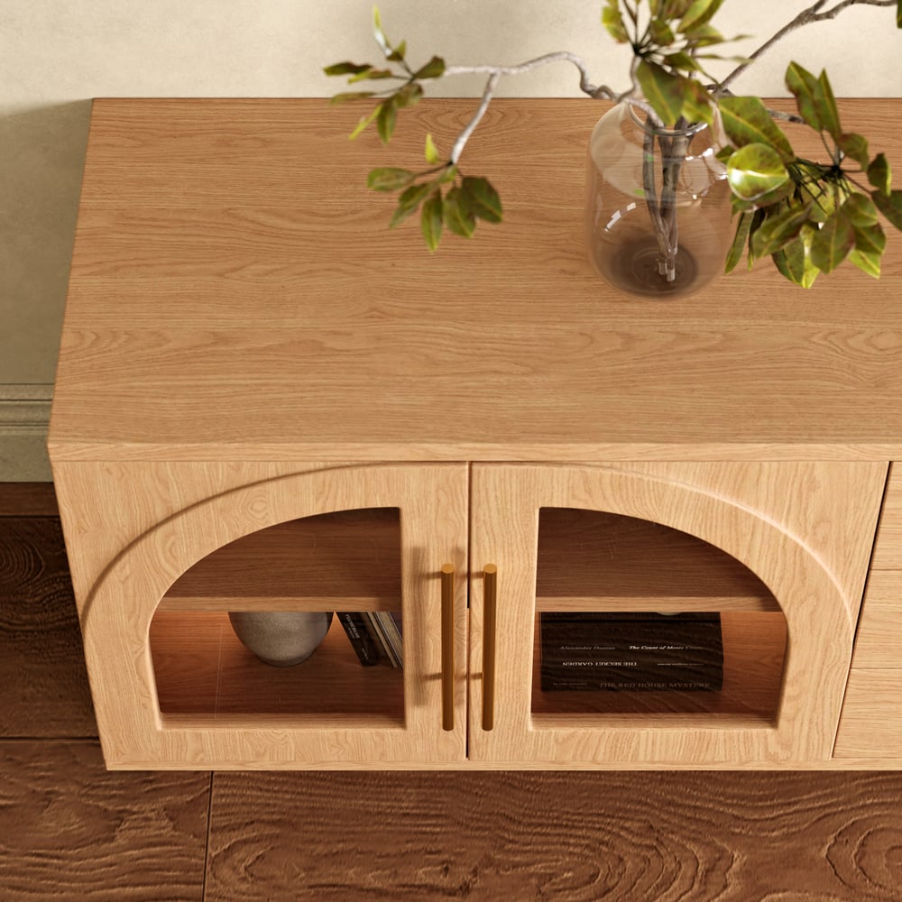 Arune 2030mm Arched Glass Doors TV Stand with Storage and LED window image