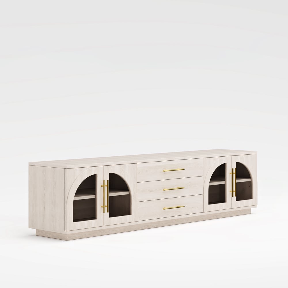 Arune 2030mm Łukowe szklane drzwi stojak telewizyjny ze schowkiem i diodą LED obraz okna