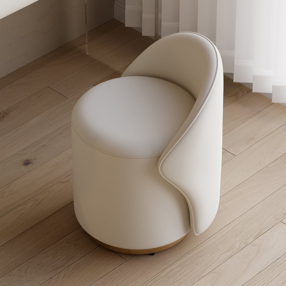 Leather Round Makeup Vanity Stool with Back Accent Chair window image