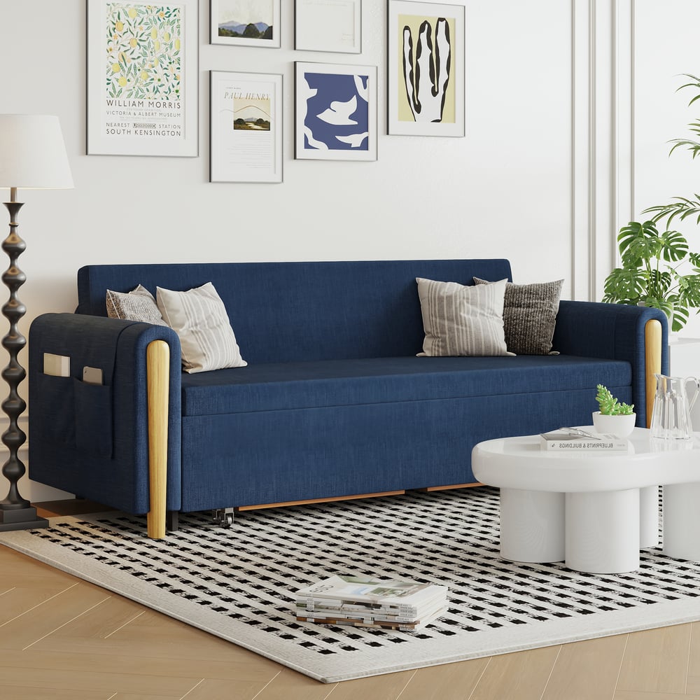 82" Queen 3-Seater Linen Convertible Sleeper Sofa window image