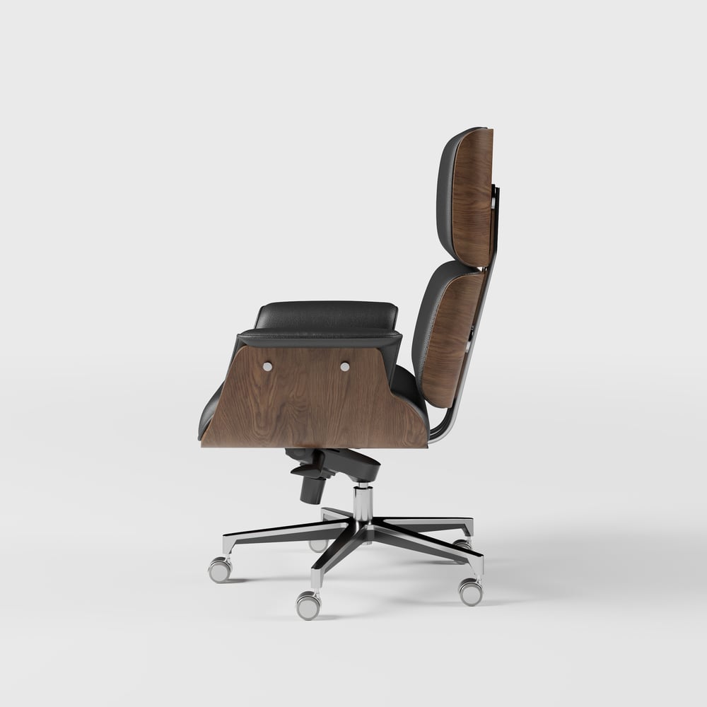 Set Black L-Shape Executive Desk Right Hand Reclining Leather Office Desk Chair (1800m) window image