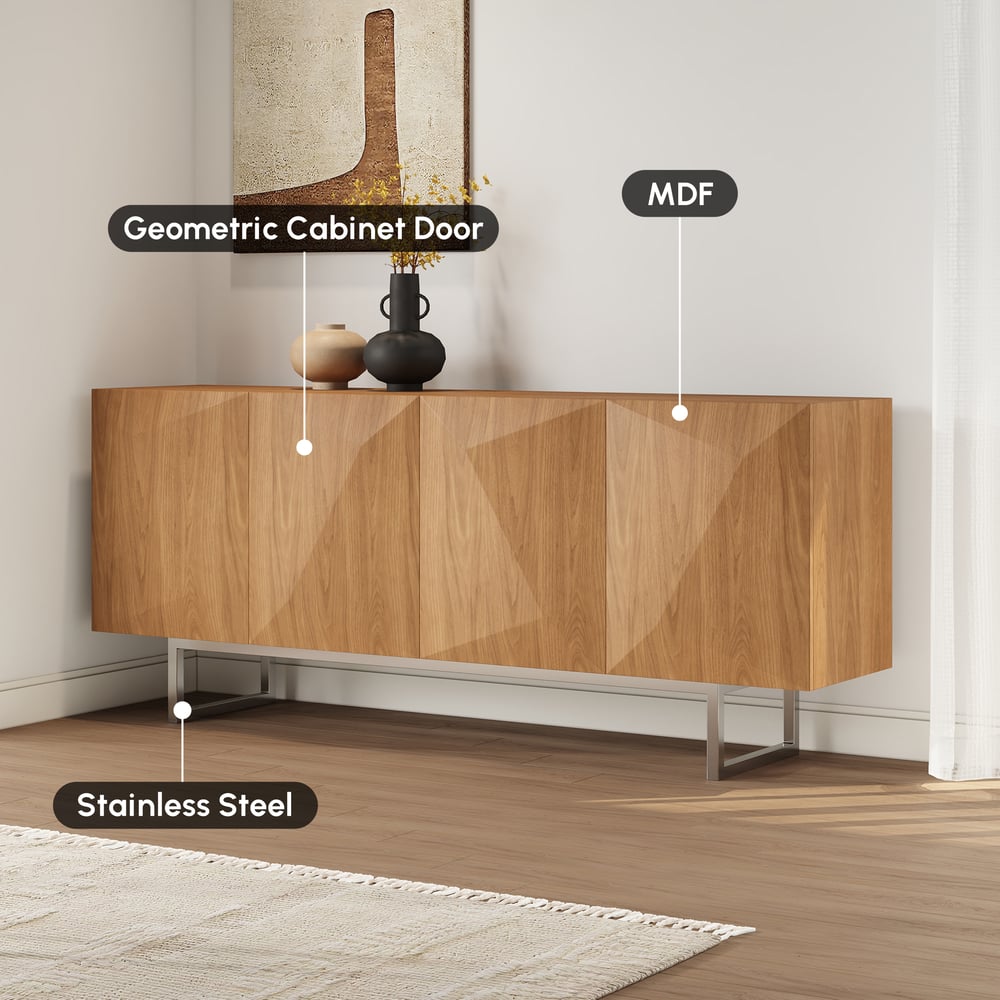 70.9" Modern Wood Sideboard and Buffets White with 4 Doors Adjustable Shelves window image