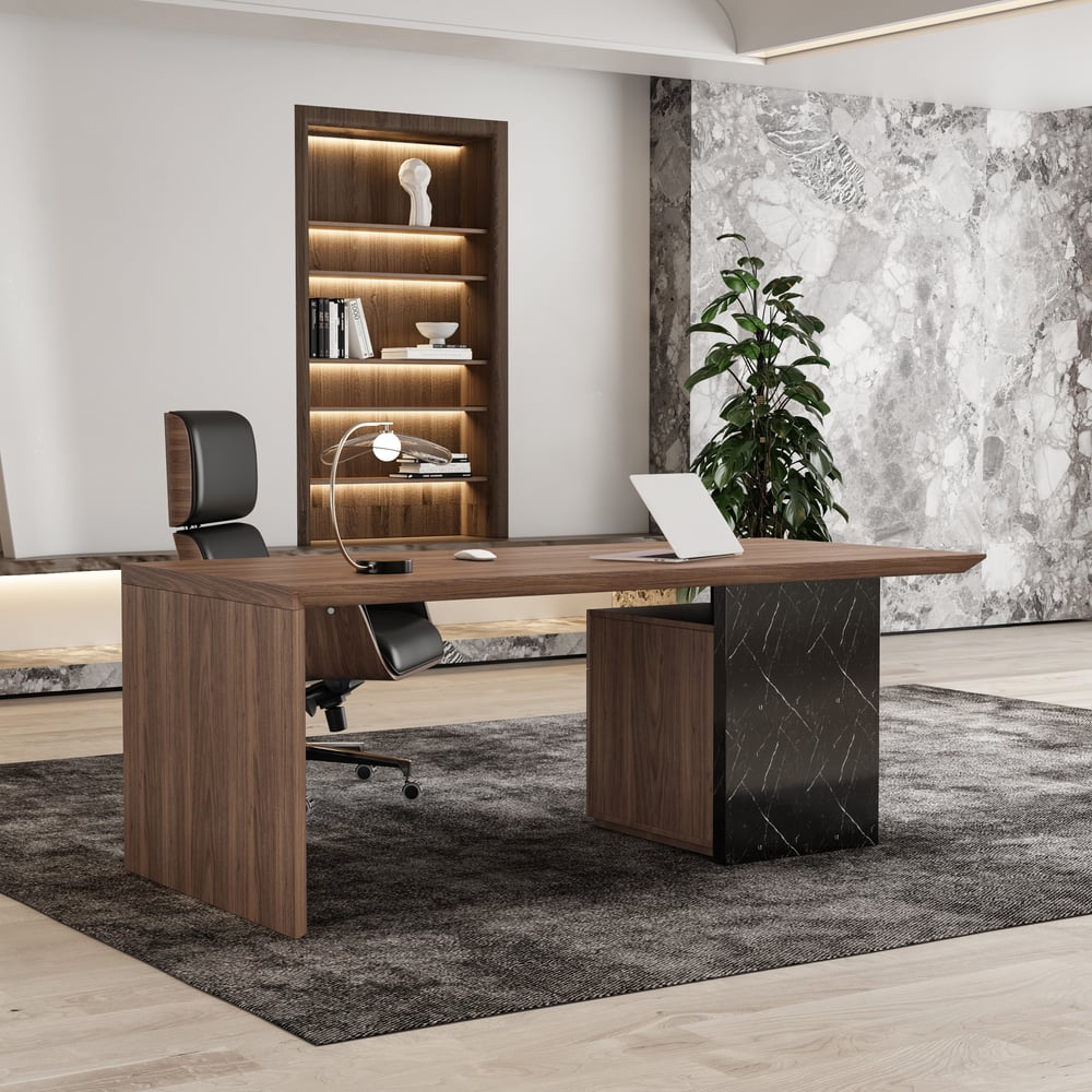 70.9" Modern Wooden Desk White Home Office Desk & Home Office Chair Set Swivel window image