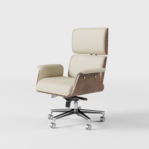 Modern Swivel Desk & Off White Home Office Chair Set Movable File Cabinet L-Shaped window image