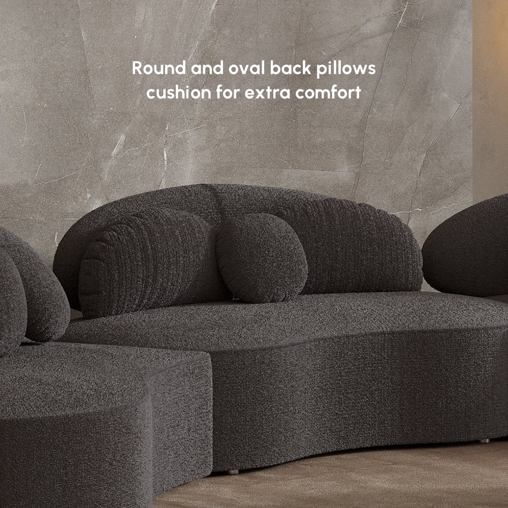 4-Piece Curved Boucle Sectional Sofa with Ottoman & Pillows window image