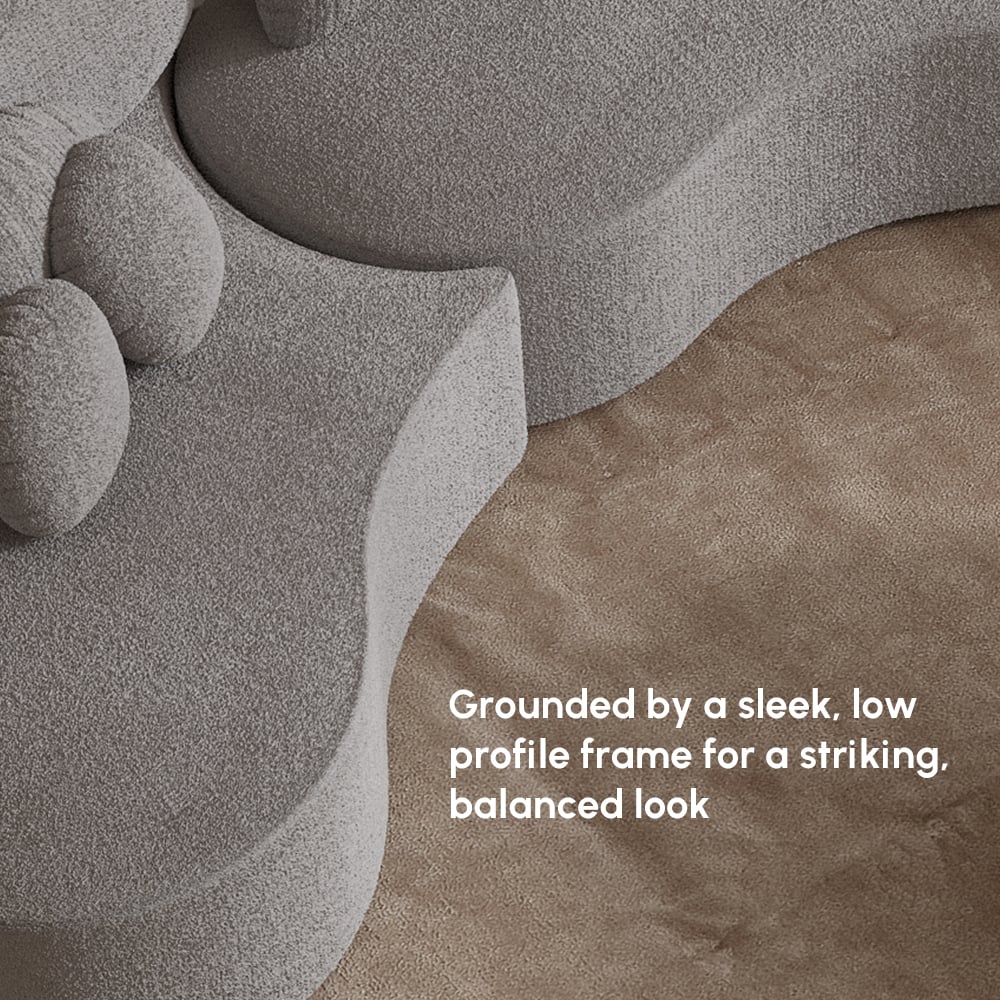 4-Piece Curved Boucle Sectional Sofa with Ottoman & Pillows window image