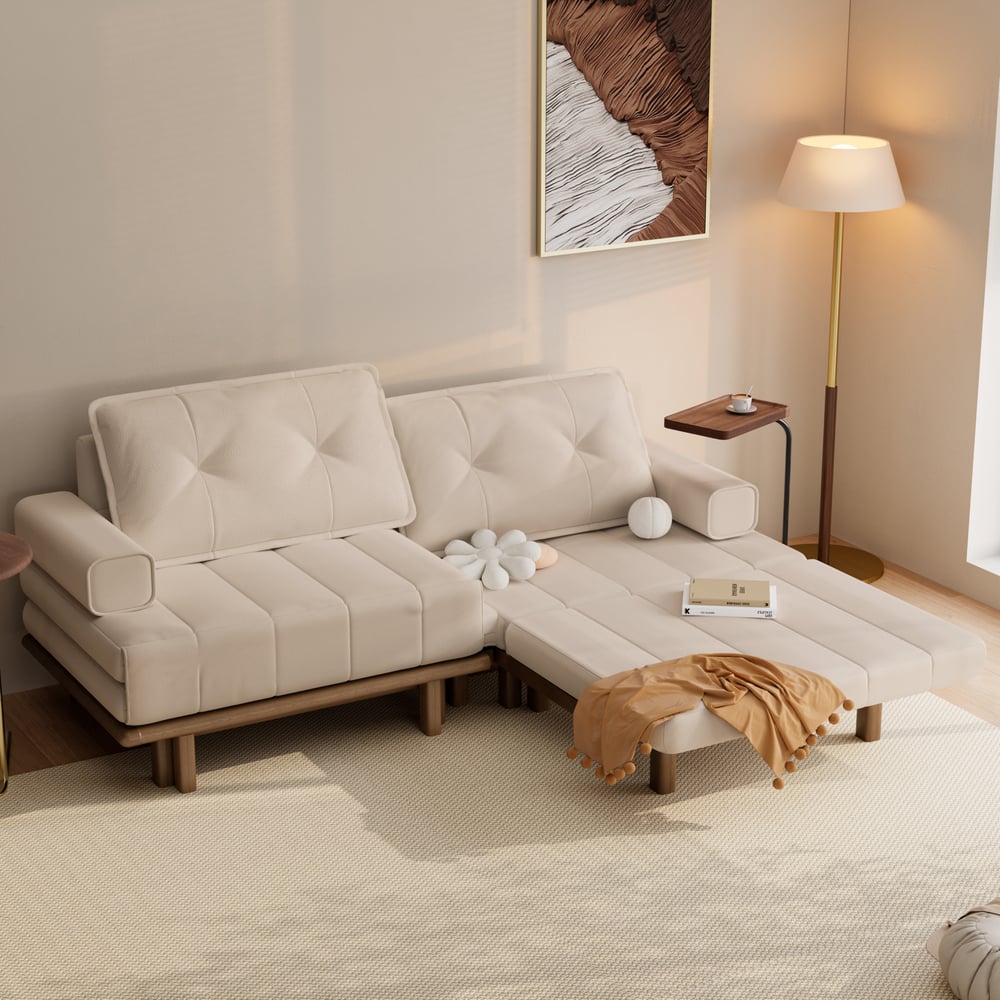 Futon convertible 3 places en cuir Performance Queen avec table d'appoint image de fenêtre