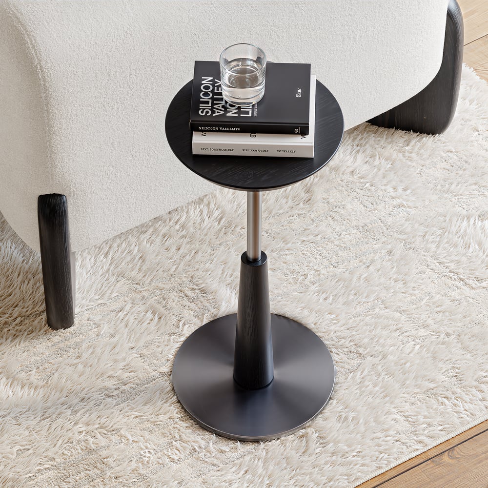 Tavolo per bevande Mid-Century rotondo nero da 230 mm Immagine della finestra