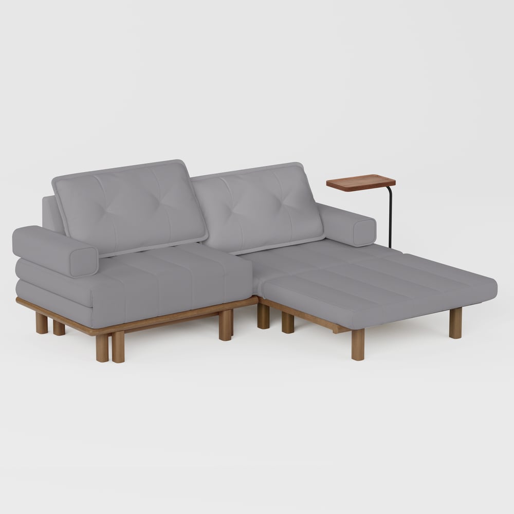 Queen 3-Seater Performance Leather Convertible Futon Bed with Side Table window image