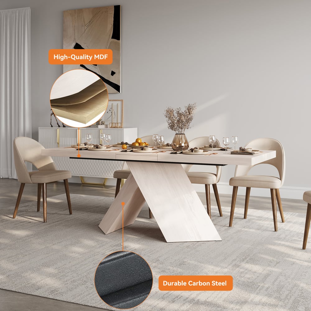 63"-79" Farmhouse Style Extendable Whitewash Dining Table Seats 4-6 People window image