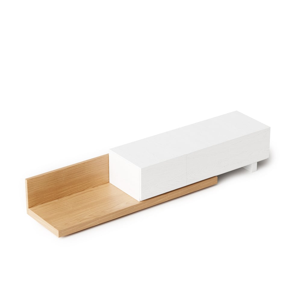 Extendable Floor Natural & White TV Stand with 3 Drawers(47"-100") window image