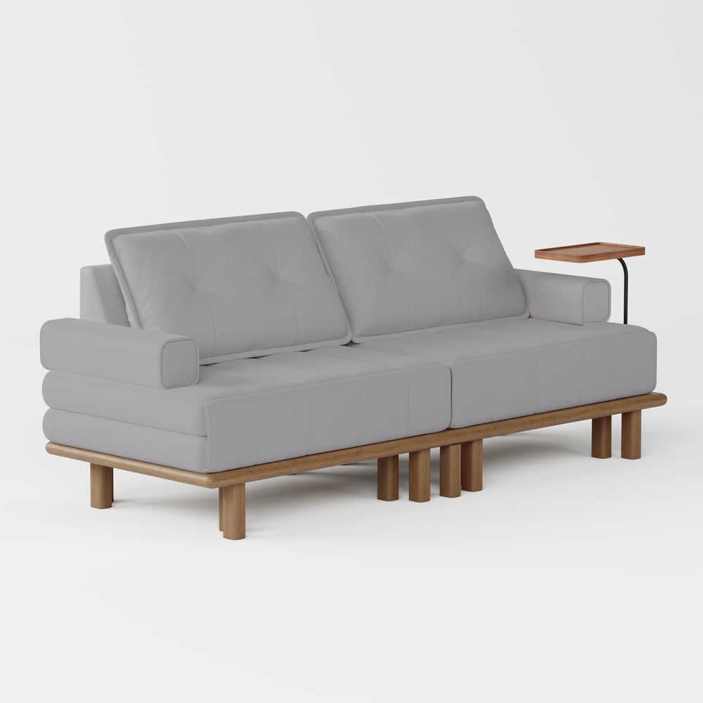 Queen 3-Seater Performance Leather Convertible Futon Bed with Side Table window image