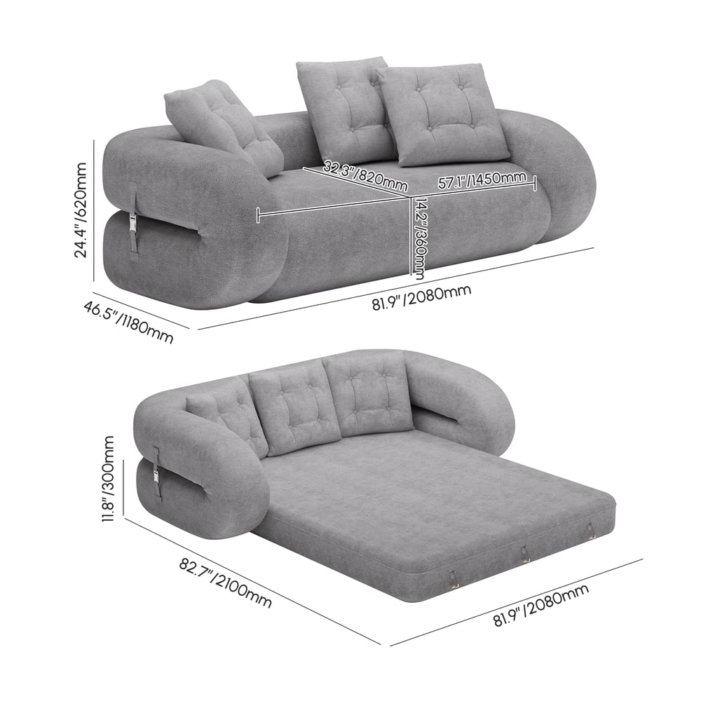 King 3-Seater Velvet Convertible Futon Sofa Bed weights dimensions image