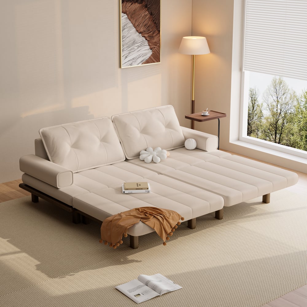 Futon convertible 3 places en cuir Performance Queen avec table d'appoint image de fenêtre