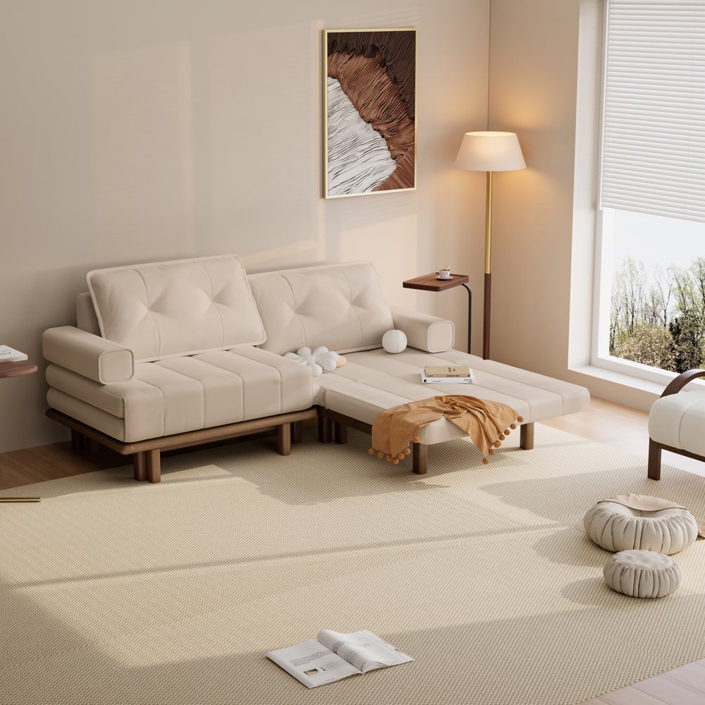 Futon convertible 3 places en cuir Performance Queen avec table d'appoint image de fenêtre